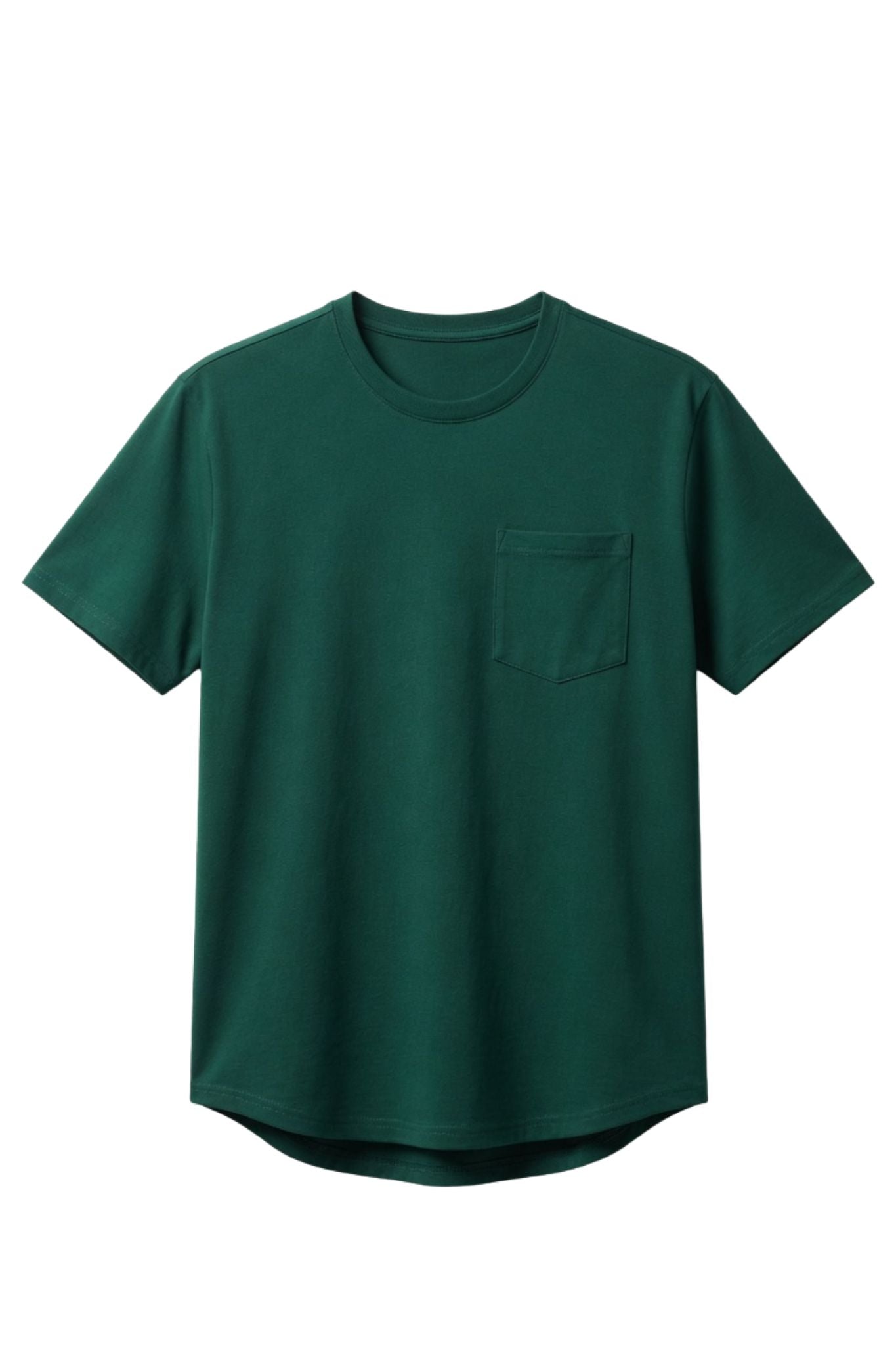 SLIM FIT BASIC TEE WITH A CHEST POCKET & CURVED HEM FOR UNIQUE OUTLOOK