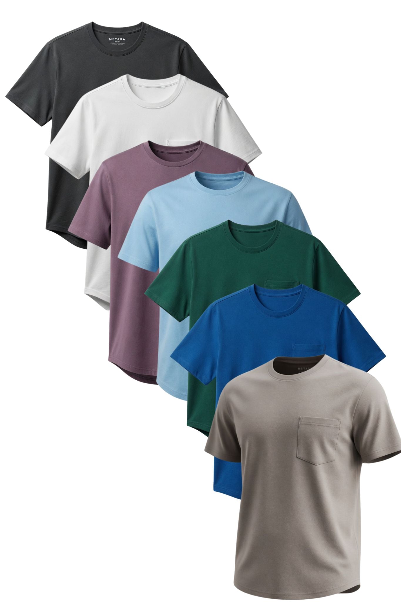 SLIM FIT BASIC TEE WITH A CHEST POCKET & CURVED HEM FOR UNIQUE OUTLOOK