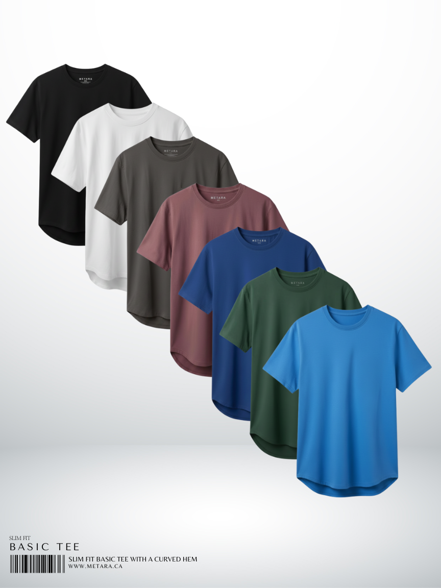 SLIM FIT BASIC TEE WITH A CURVED HEM
