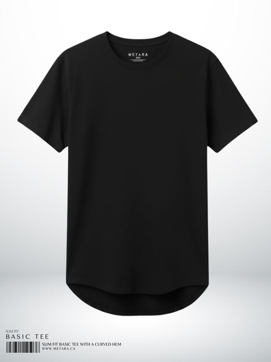 SLIM FIT BASIC TEE WITH A CURVED HEM