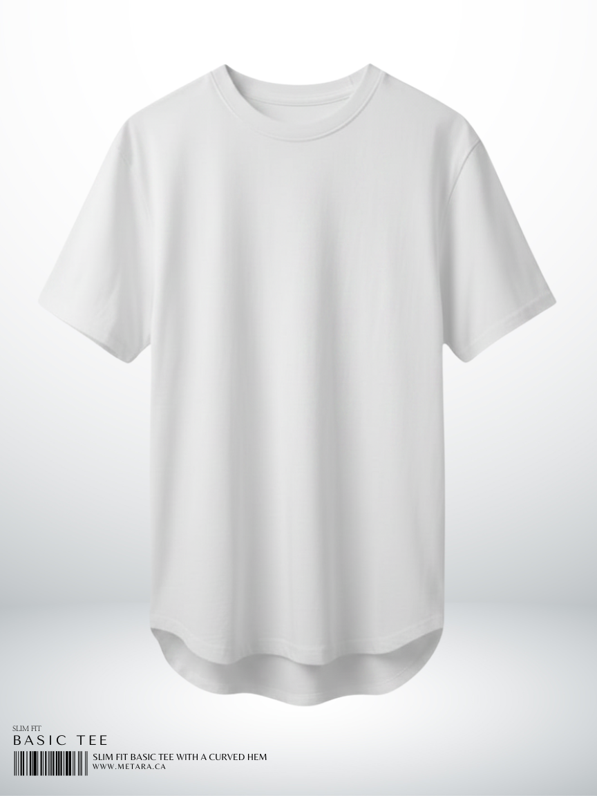 SLIM FIT BASIC TEE WITH A CURVED HEM
