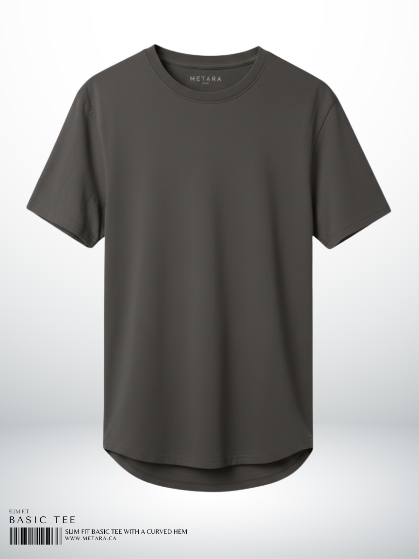 SLIM FIT BASIC TEE WITH A CURVED HEM