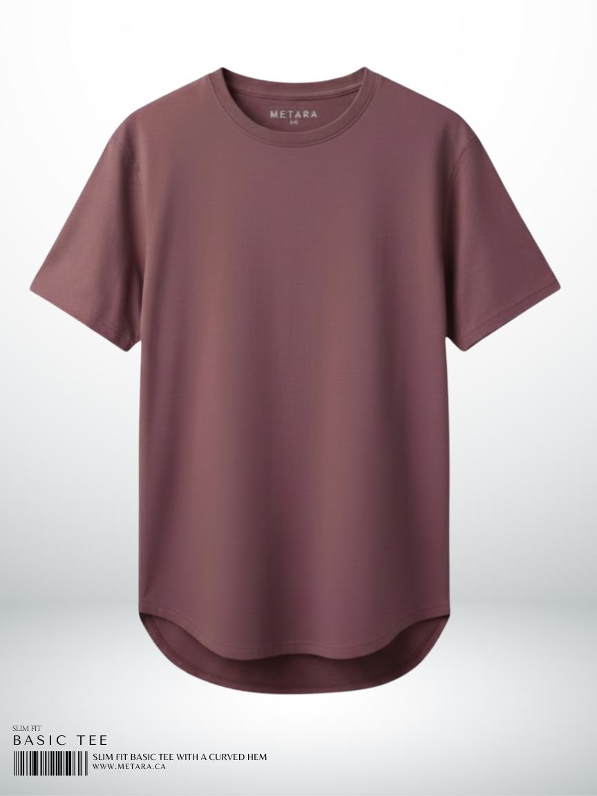 SLIM FIT BASIC TEE WITH A CURVED HEM