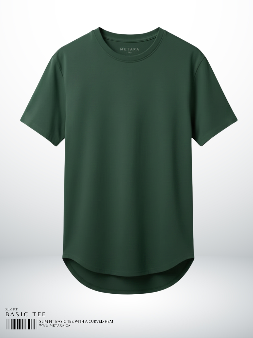 SLIM FIT BASIC TEE WITH A CURVED HEM