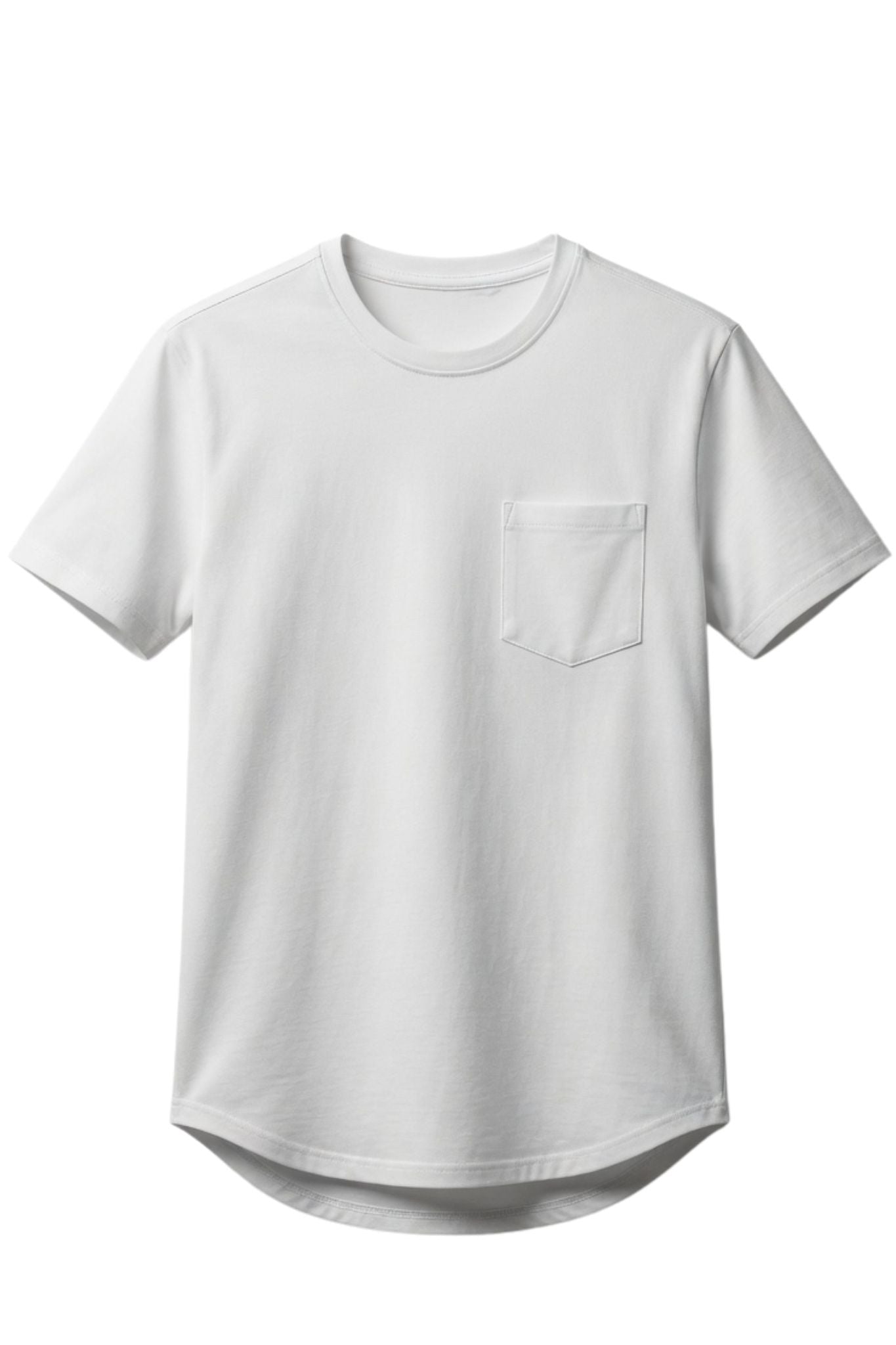 SLIM FIT BASIC TEE WITH A CHEST POCKET & CURVED HEM FOR UNIQUE OUTLOOK
